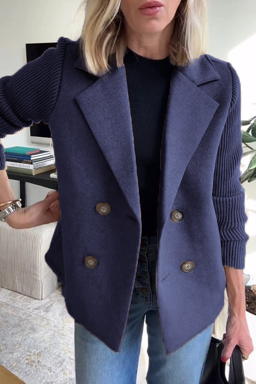 Wool-Blend Knit-Sleeve Blazer