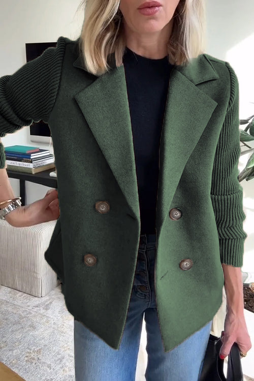 Wool-Blend Knit-Sleeve Blazer