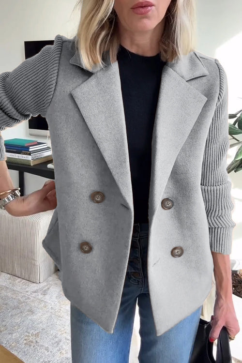 Wool-Blend Knit-Sleeve Blazer