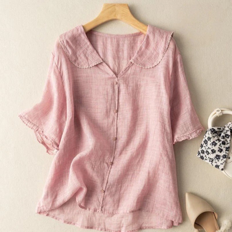 Peter Pan Collar Linen Blouse