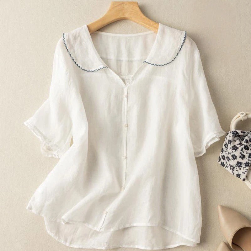 Peter Pan Collar Linen Blouse