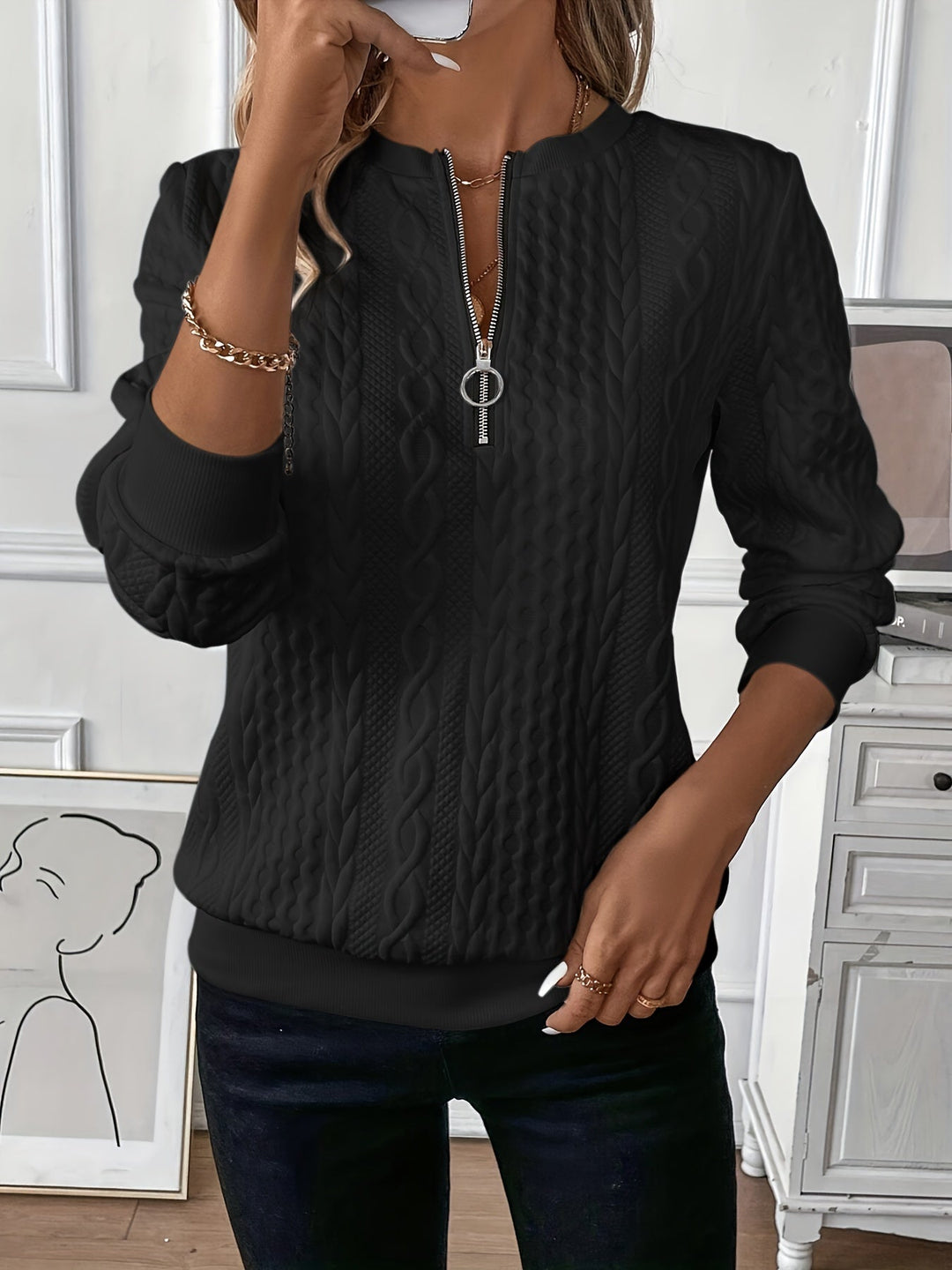 Elegant Sweater with V Zip