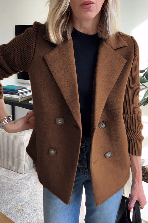 Wool-Blend Knit-Sleeve Blazer