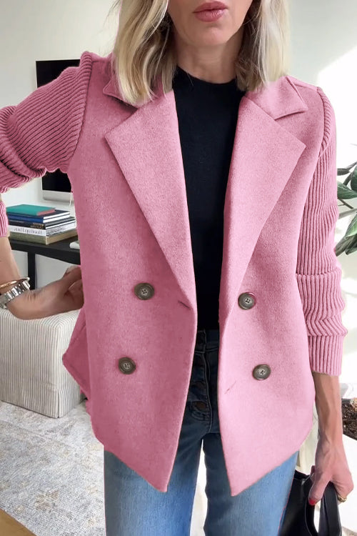 Wool-Blend Knit-Sleeve Blazer