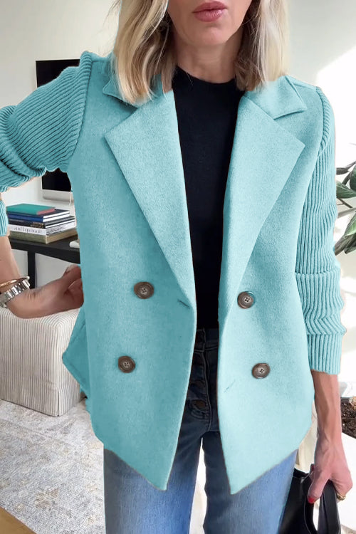 Wool-Blend Knit-Sleeve Blazer