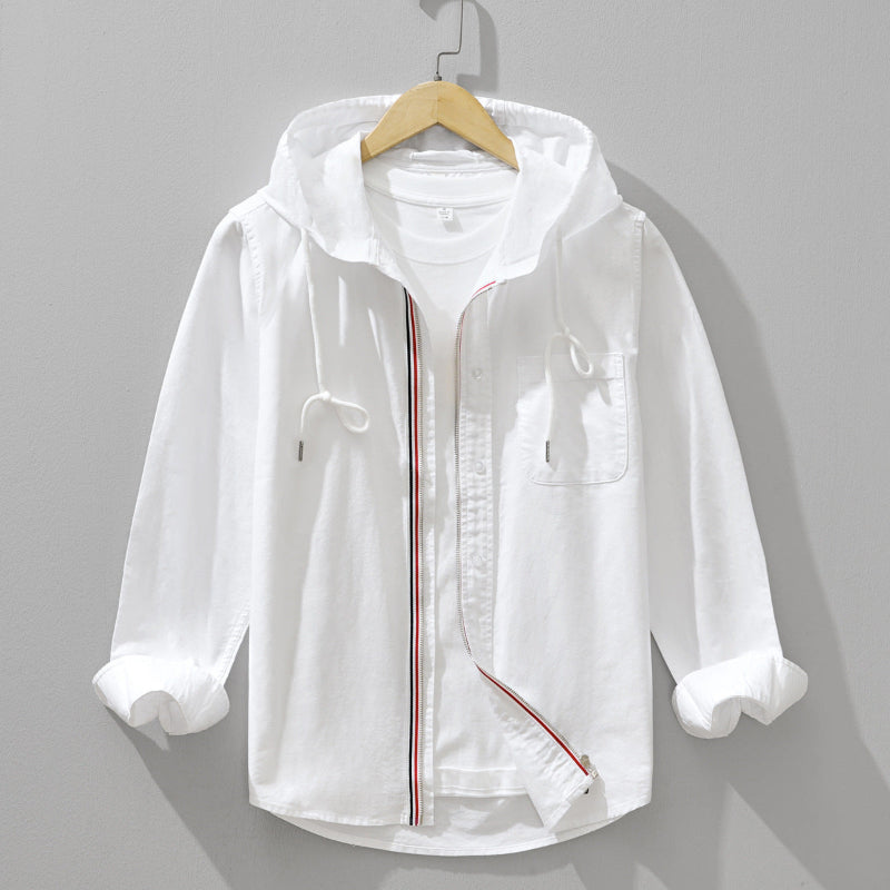 Linen Hoodie Shirt with Tab