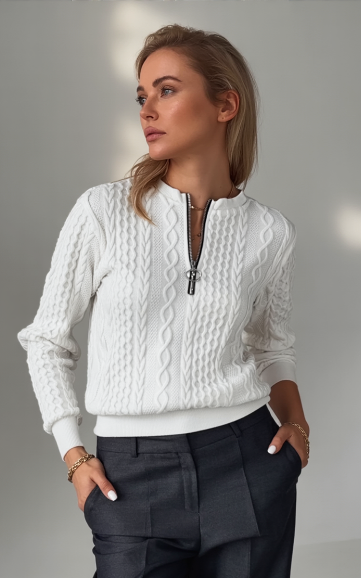 Elegant Sweater with V Zip