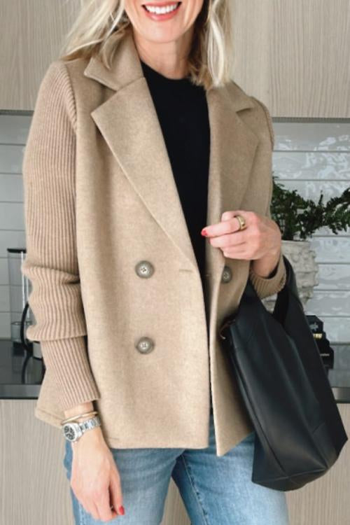 Wool-Blend Knit-Sleeve Blazer
