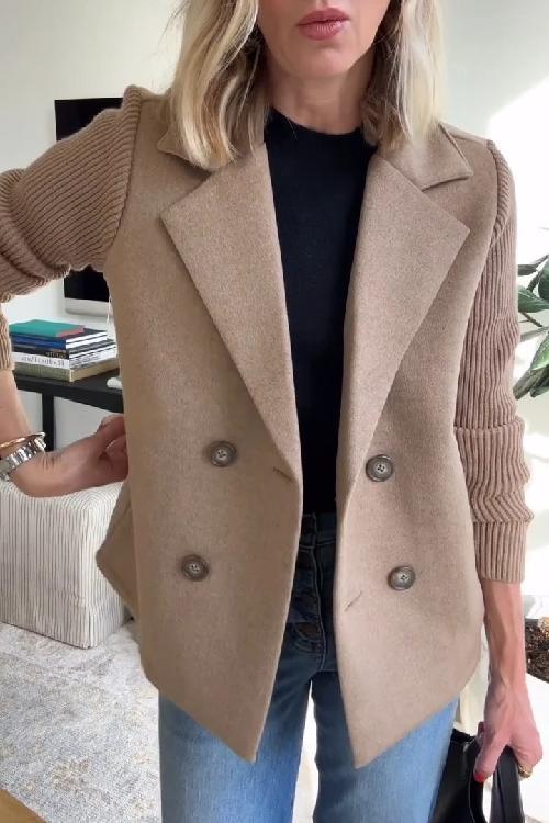 Wool-Blend Knit-Sleeve Blazer