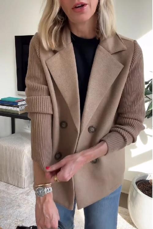 Wool-Blend Knit-Sleeve Blazer