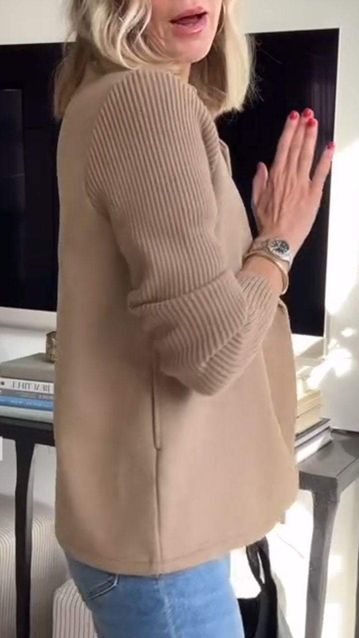 Wool-Blend Knit-Sleeve Blazer