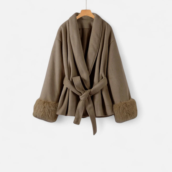 Charles Maison | Women’s Faux-Fur Coat – Ivy League Lace-Up Elegance