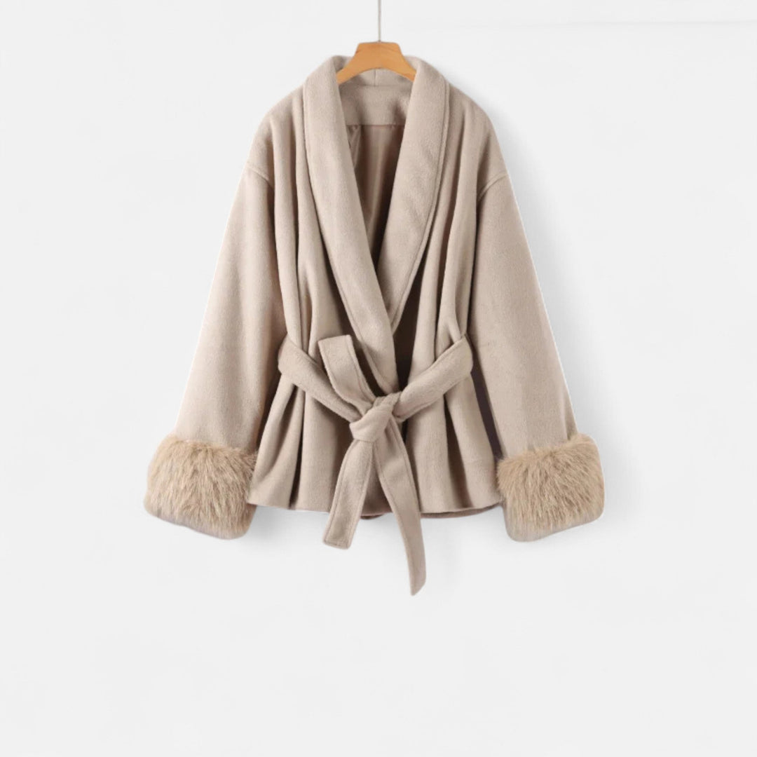 Charles Maison | Women’s Faux-Fur Coat – Ivy League Lace-Up Elegance