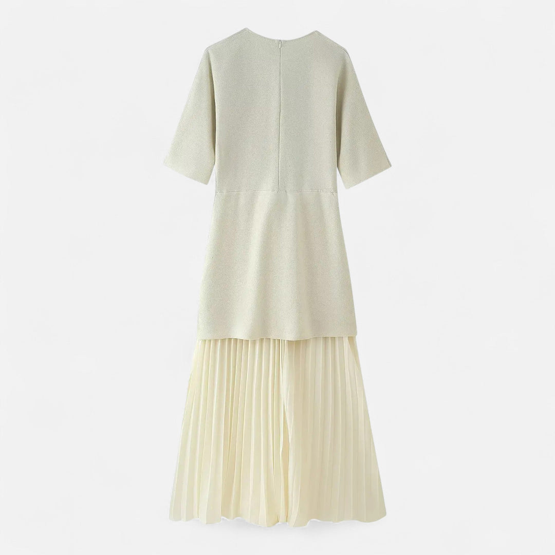 Charles Maison | Women’s Vintage Pleated Dress – Half Sleeve Autumn Elegance