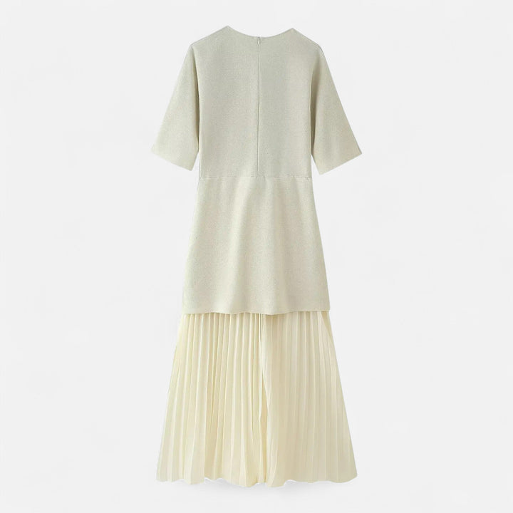 Charles Maison | Women’s Vintage Pleated Dress – Half Sleeve Autumn Elegance