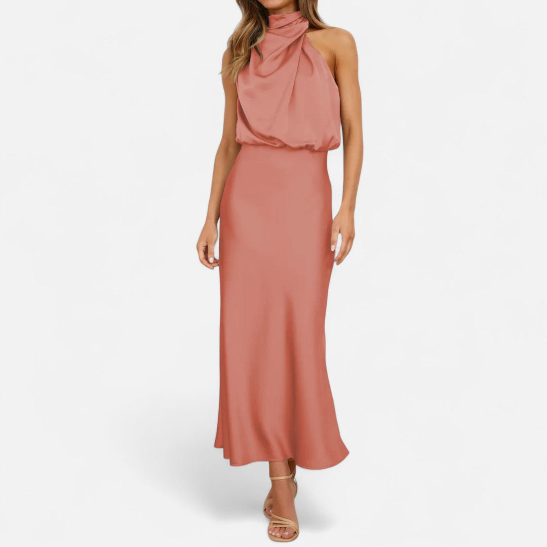 Charles Maison | Women’s Satin Sleeveless Long Dress – Fluid Drape, Timeless Elegance