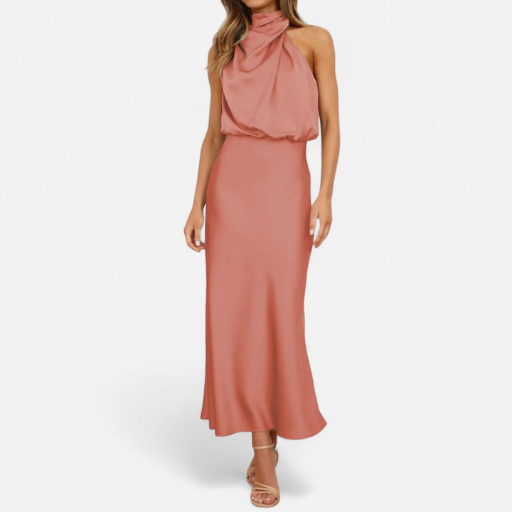 Charles Maison | Women’s Satin Sleeveless Long Dress – Fluid Drape, Timeless Elegance