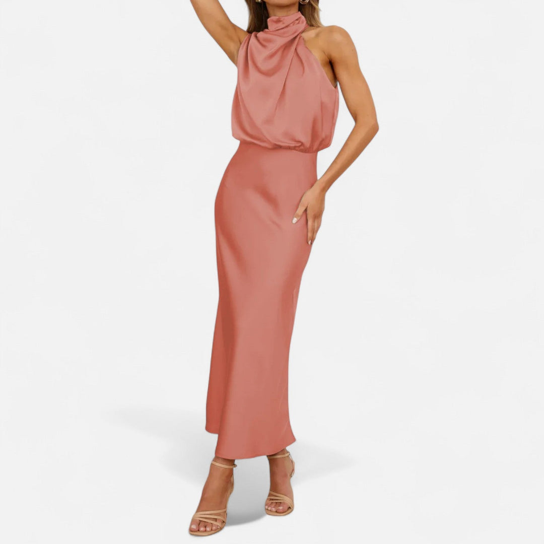 Charles Maison | Women’s Satin Sleeveless Long Dress – Fluid Drape, Timeless Elegance