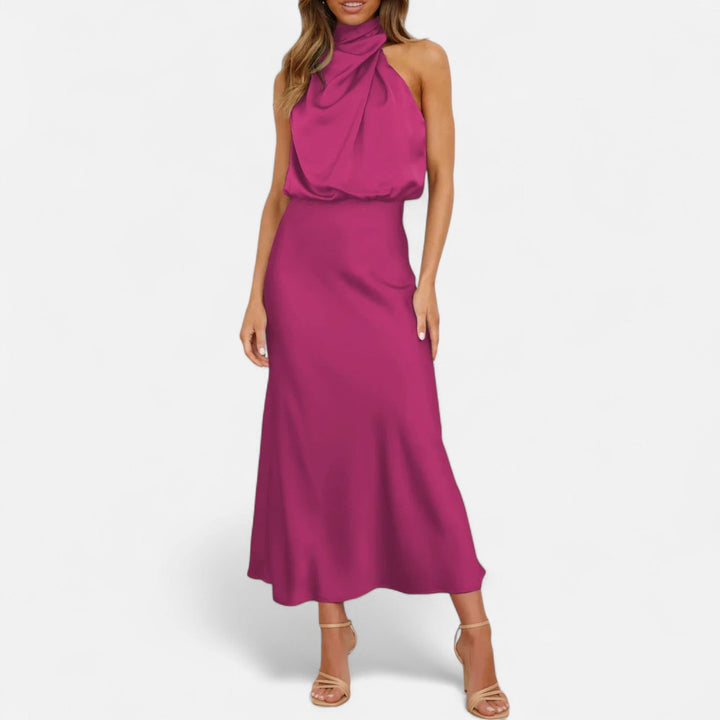 Charles Maison | Women’s Satin Sleeveless Long Dress – Fluid Drape, Timeless Elegance