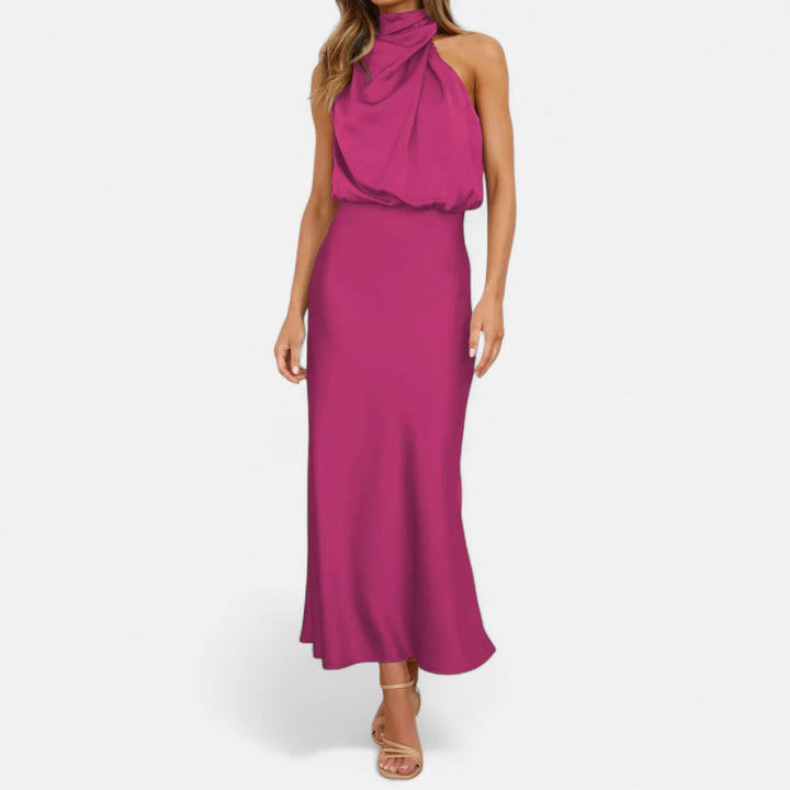 Charles Maison | Women’s Satin Sleeveless Long Dress – Fluid Drape, Timeless Elegance