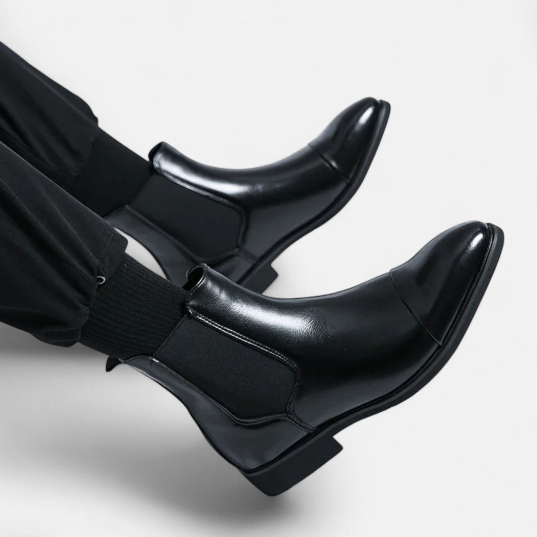 Charles Maison | Men’s Chelsea Boots in Polished Noir with Red Sole