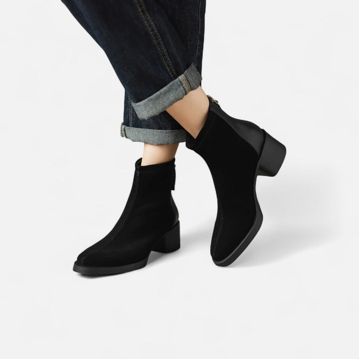Charles Maison | Women’s Suede Ankle Boots – Square Toe Mid-Heel