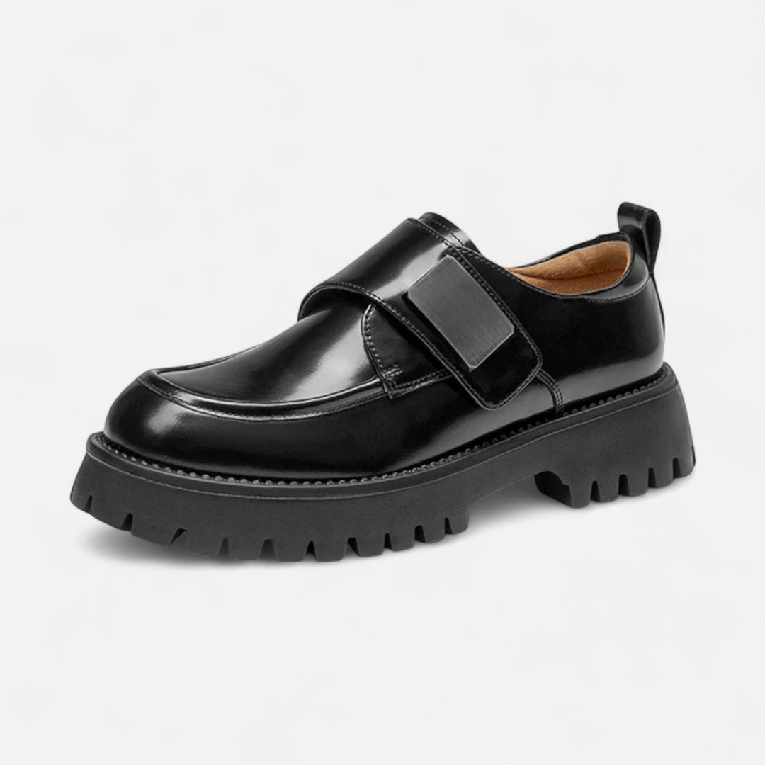 Charles Maison | Women’s Leather Derby Shoes – Round Toe Buckle Flats