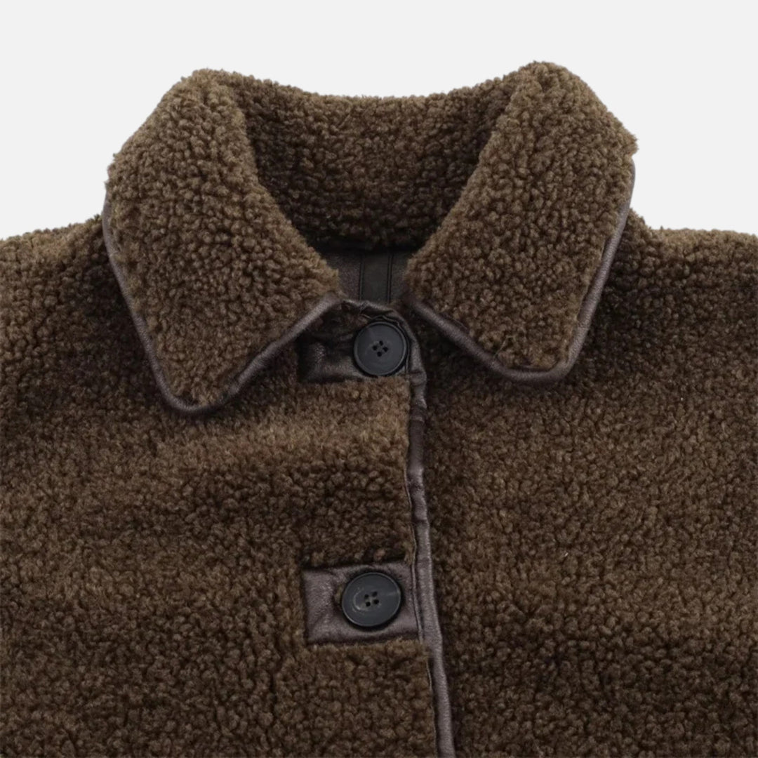 Charles Maison | Women’s Reversible Brown Teddy Jacket with Turn-Down Collar