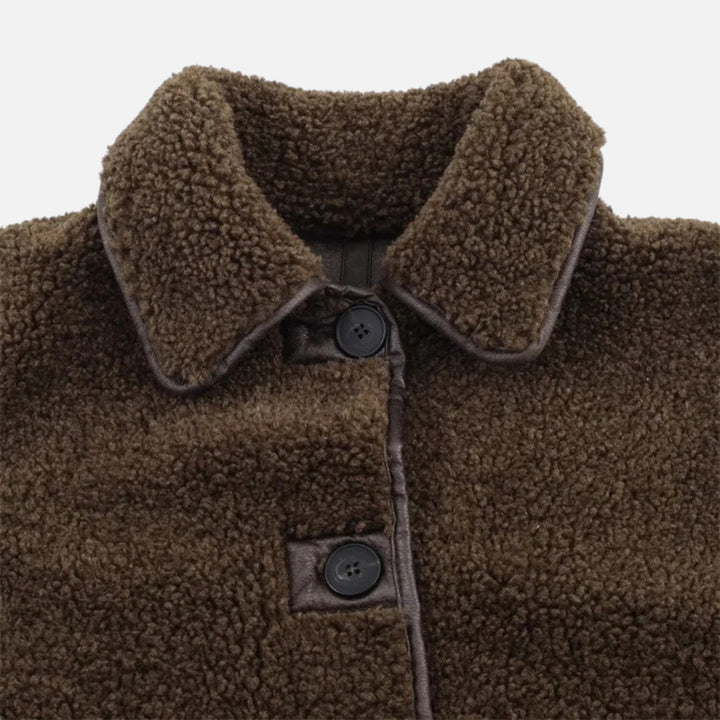 Charles Maison | Women’s Reversible Brown Teddy Jacket with Turn-Down Collar