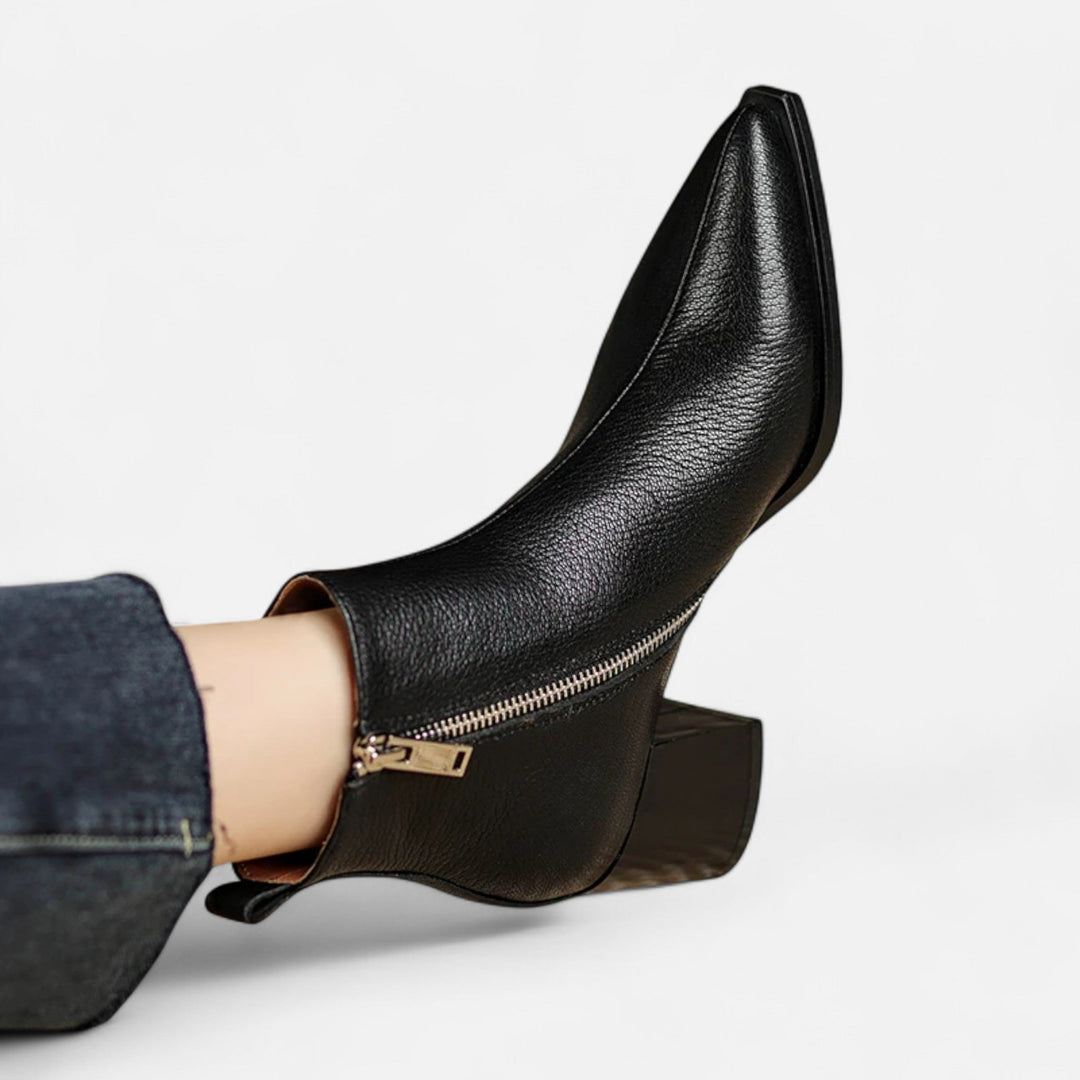 Charles Maison | Women’s Genuine Leather Chelsea Boots – Pointed Toe Square Heel