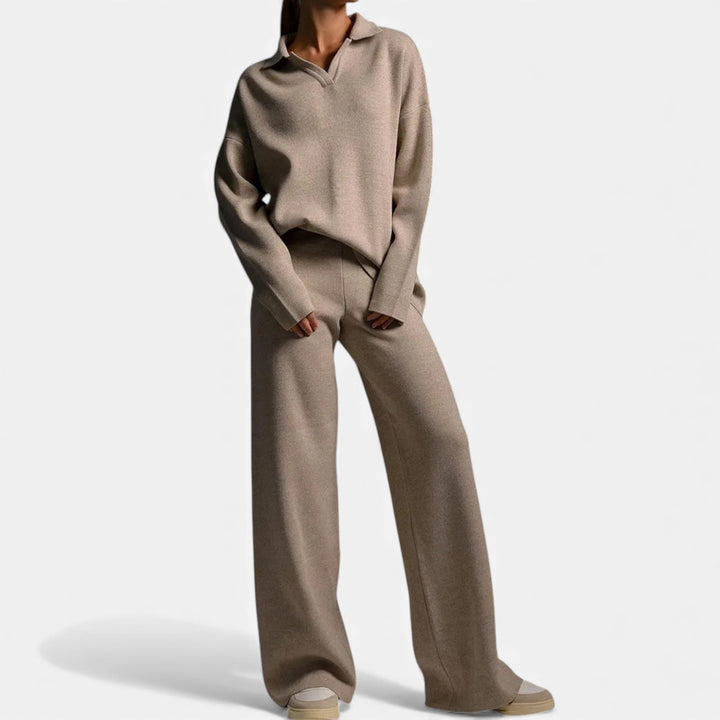 Charles Maison | Women’s Cashmere-Feel Polo Lounge Set with Elegant Knit Detail