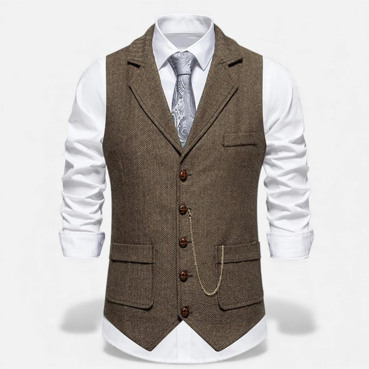 Charles Maison | Men’s Vintage Tweed Suit Vest with Lapel Chain