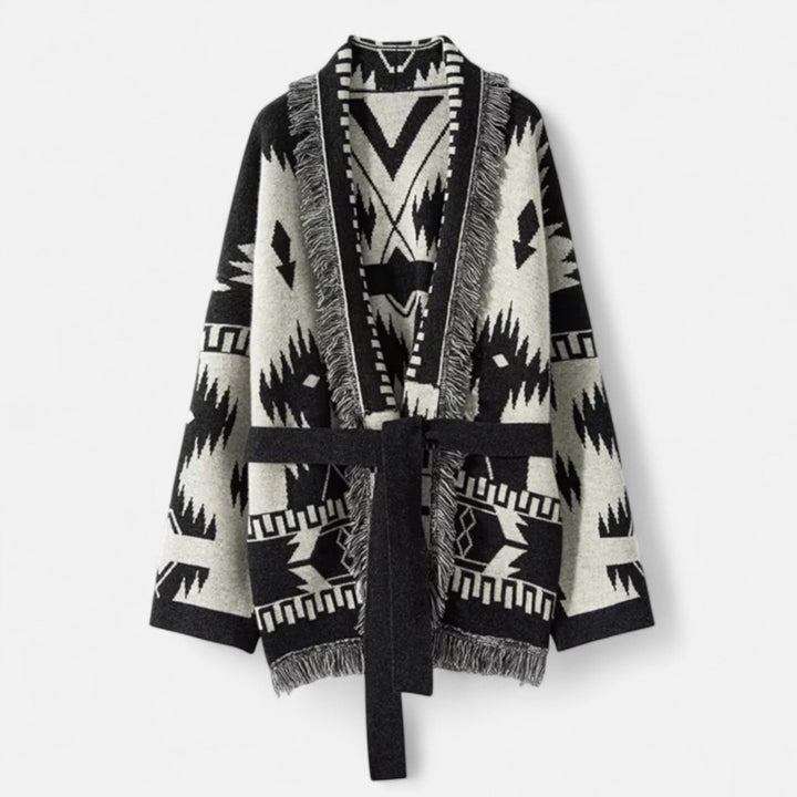 Charles Maison | Women’s 100% Cashmere Tassel Cardigan – Vintage Jacquard Elegance