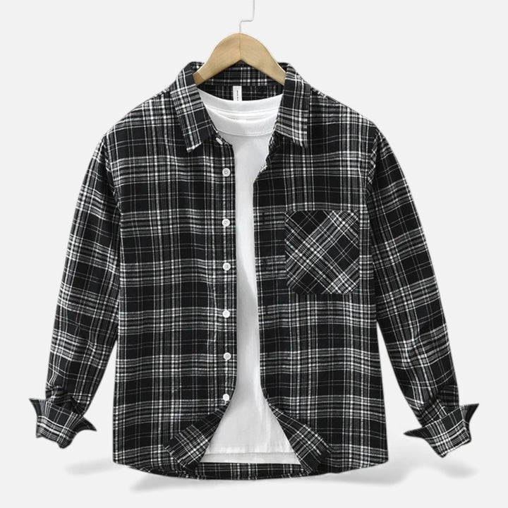 Charles Maison | Men’s Plaid Long-Sleeve Loose Shirt with Pocket