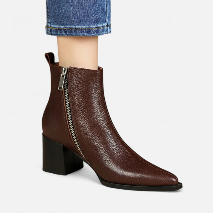 Charles Maison | Women’s Genuine Leather Chelsea Boots – Pointed Toe Square Heel
