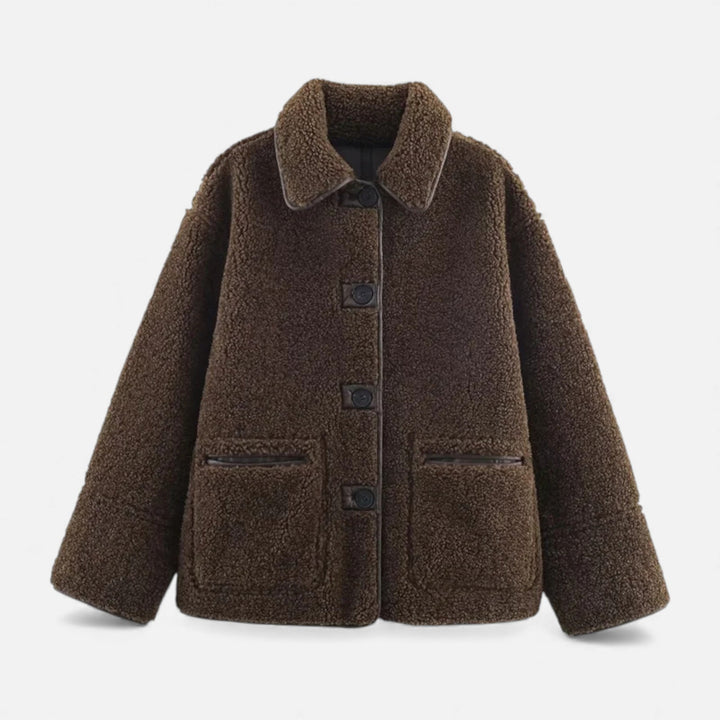 Charles Maison | Women’s Reversible Brown Teddy Jacket with Turn-Down Collar