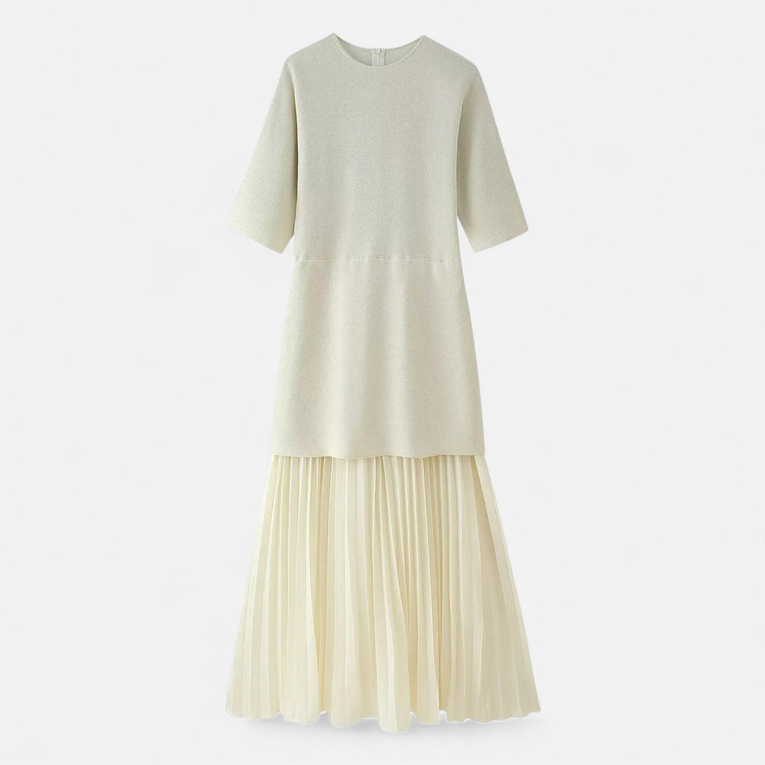 Charles Maison | Women’s Vintage Pleated Dress – Half Sleeve Autumn Elegance