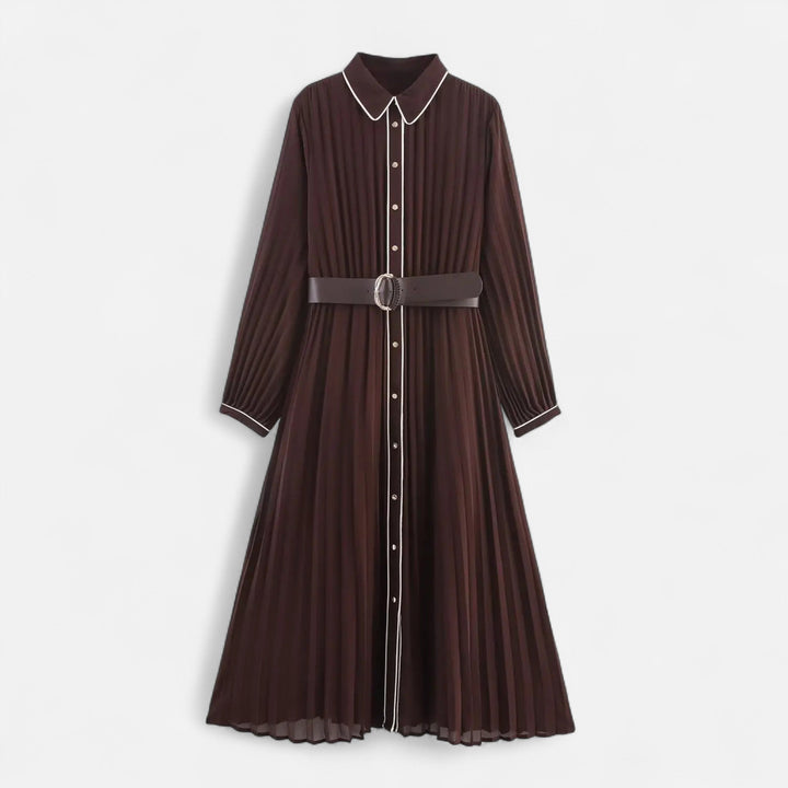 Charles Maison | Women’s Chiffon Midi Dress – Turn-Down Collar Elegance