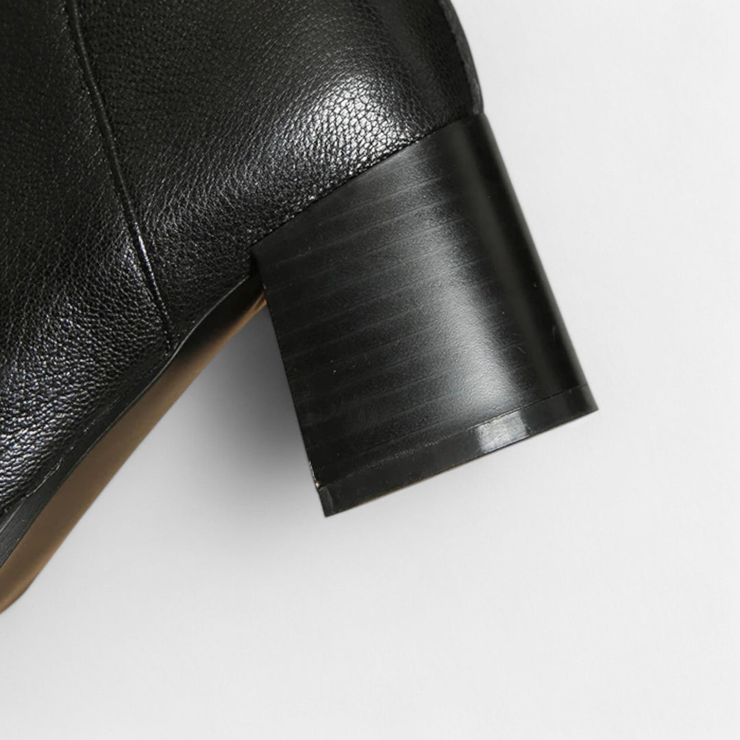 Charles Maison | Women’s Genuine Leather Chelsea Boots – Pointed Toe Square Heel