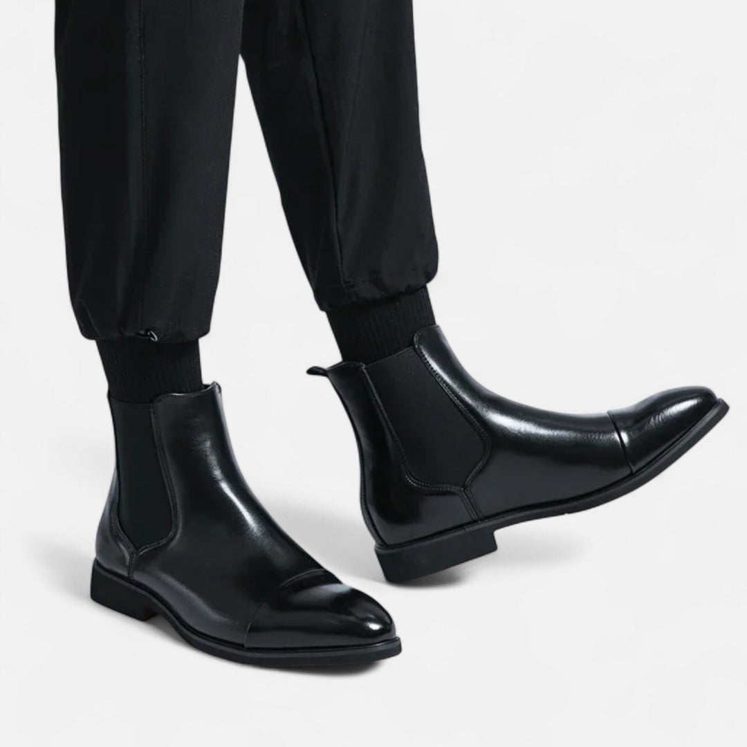 Charles Maison | Men’s Chelsea Boots in Polished Noir with Red Sole