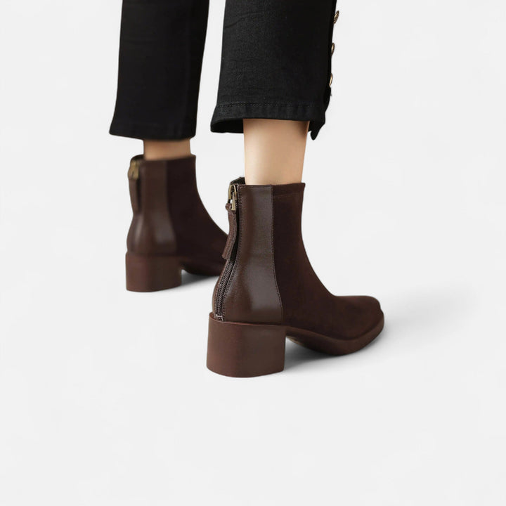 Charles Maison | Women’s Suede Ankle Boots – Square Toe Mid-Heel