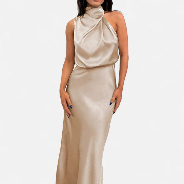 Charles Maison | Women’s Satin Sleeveless Long Dress – Fluid Drape, Timeless Elegance