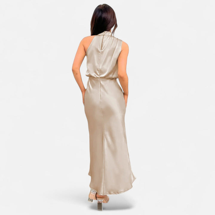Charles Maison | Women’s Satin Sleeveless Long Dress – Fluid Drape, Timeless Elegance