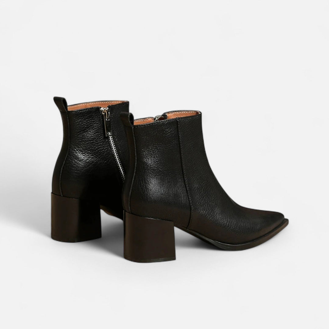 Charles Maison | Women’s Genuine Leather Chelsea Boots – Pointed Toe Square Heel