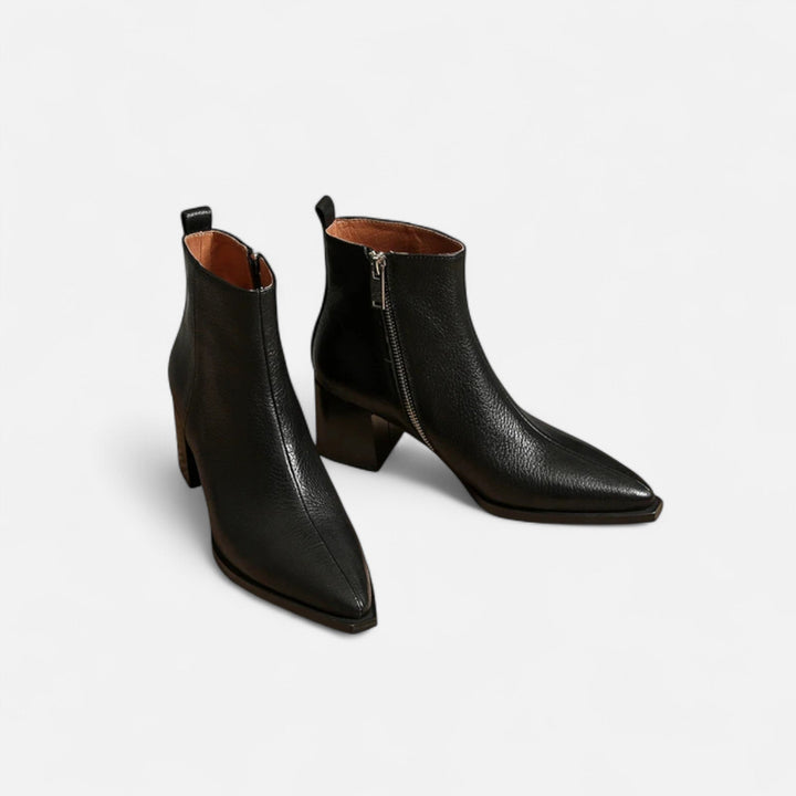 Charles Maison | Women’s Genuine Leather Chelsea Boots – Pointed Toe Square Heel