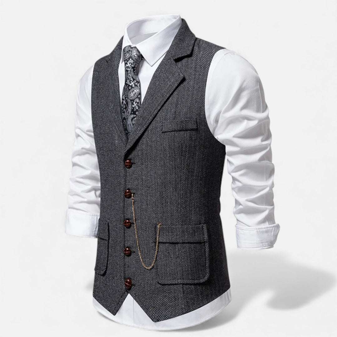 Charles Maison | Men’s Vintage Tweed Suit Vest with Lapel Chain