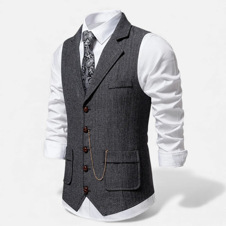 Charles Maison | Men’s Vintage Tweed Suit Vest with Lapel Chain