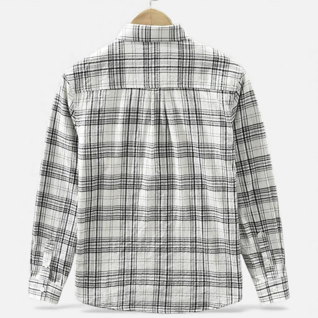 Charles Maison | Men’s Plaid Long-Sleeve Loose Shirt with Pocket