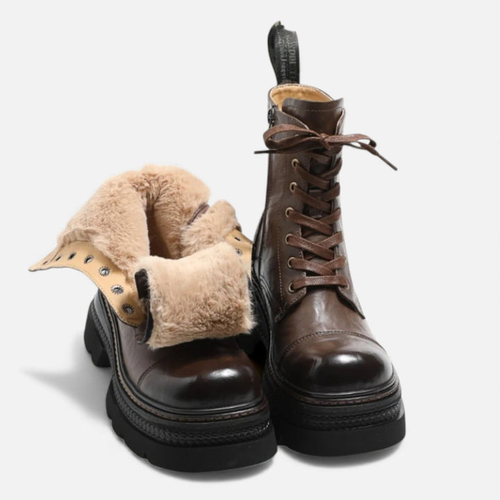 Charles Maison | Women’s Plush-Lined Winter Lace-Up Platform Boots