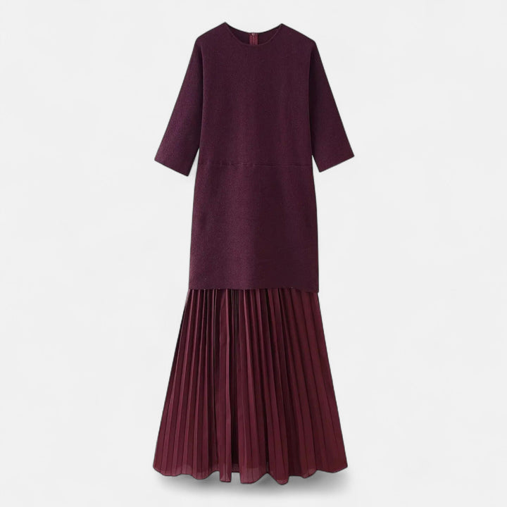Charles Maison | Women’s Vintage Pleated Dress – Half Sleeve Autumn Elegance
